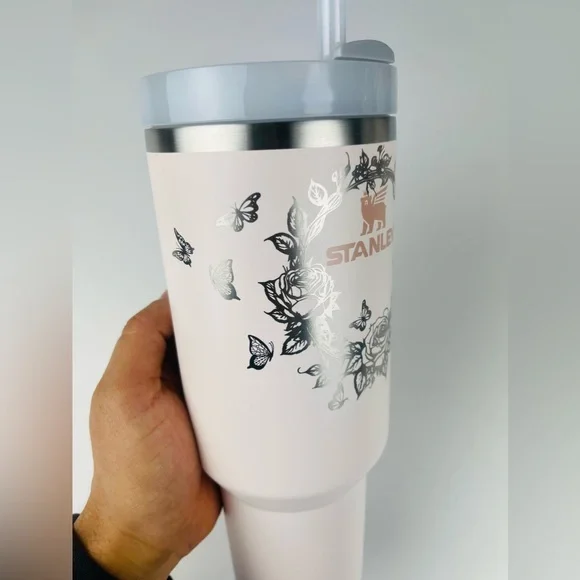 Stanley 40oz Tumbler Rose Quartz Roses Engraved